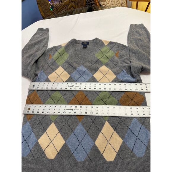 346 Brooks Brothers Scottish Lambswool Grey Argyle V Neck Sweater Size XL - Picture 5 of 10
